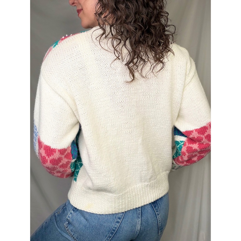 Vintage Orvis Patchwork Cardigan Sweater Floral Heart Knit Ramie Cotton S - Picture 12 of 13